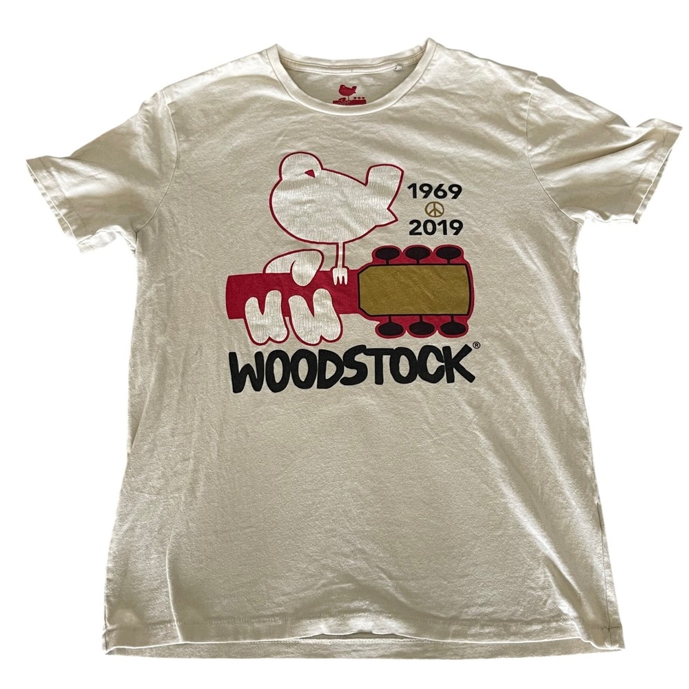 Lucky Brand Woodstock 50th Anniversary Tee SZ M‎ White Graphic T-Shirt 1969–2019
